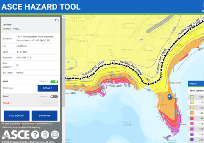 ASCE Hazard Tool interface with map and hazard data